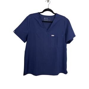 FIGS Scrub Top Womens Large Navy Catarina One-Pocket V-Neck Short Sleeve Stretch